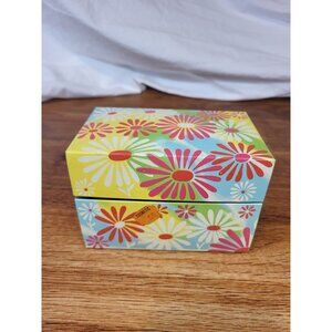 Vtg Metal Recipe Box Retro Flower‎ Power tin Groovy